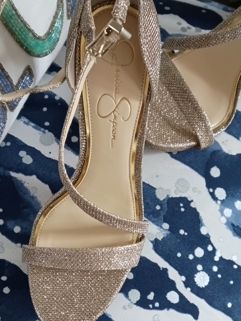 Jessica Simpson Metallic Rose Gold Glitter Ankle-Strap Heels
